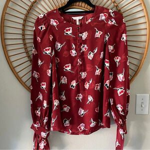 Rebecca Taylor silk blend floral long blouse Sz 4